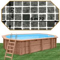 Piscine bois Woodfirst Original Octogonale allongée 672 x 472 x 146 liner persia anthracite