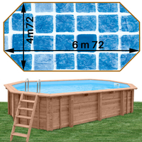 Piscine bois Woodfirst Original Octogonale allongée 672 x 472 x 146 liner persia bleu