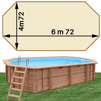 Piscine bois Woodfirst Original Octogonale allongée 672 x 472 x 146 liner sable