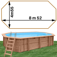 Piscine bois Woodfirst Original Octogonale allongée 852 x 455 x 146 liner blanc