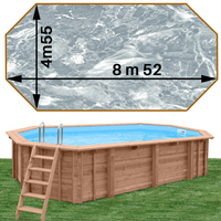 Piscine bois Woodfirst Original Octogonale allongée 852 x 455 x 146 liner marbre gris