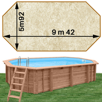 Piscine bois Woodfirst Original Octogonale allongée 942 x 592 x 146 liner stone sable