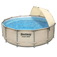Piscine tubulaire ronde Power Steel Ø 3.96 x H.1.07 m + Auvent - Rotin beige