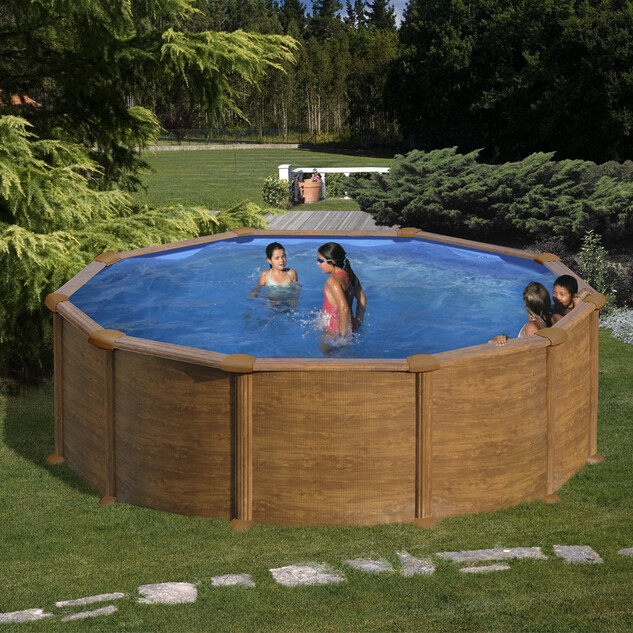 kit piscine hors sol mauritius acier aspect bois ronde 350 x h132 cm 29818