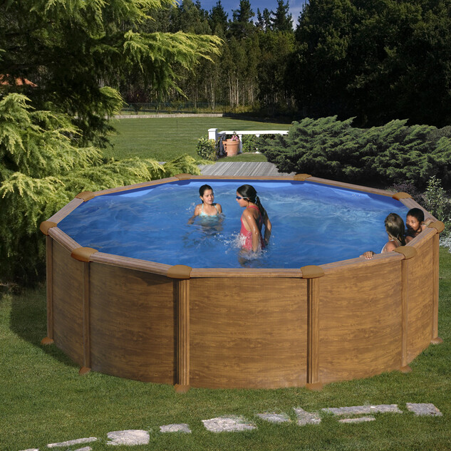 kit piscine hors sol sicilia acier aspect bois ronde 300 x h120 cm 29806