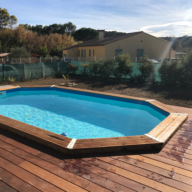 piscine bois sunwater octogonale allongee 490 x 300 x h 120 liner bleu 48419