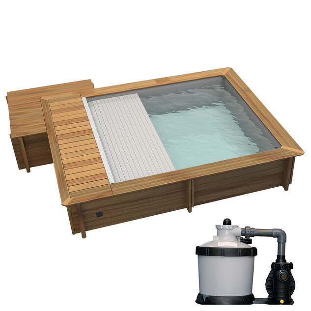 piscine bois urbaine 4 20 x 3 50 x 1 33 avec volet integre et options coffre filtration et filtre a sable 31522