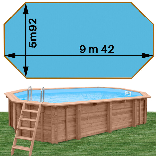 piscine bois woodfirst original octogonale allongee 942 x 592 x 146 liner bleu france 16920