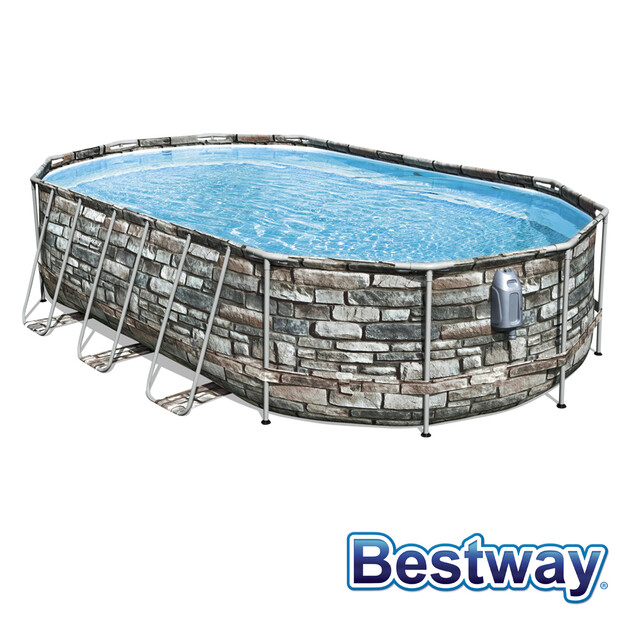 piscine tubulaire ovale power steel 6 10 x 3 66 x 1 22 comfort jet motif pierre 43478