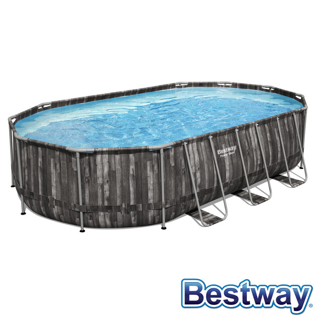piscine tubulaire ovale power steel 6 10 x 3 66 x 1 22 m decor bois 43468